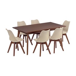 Conjunto Mesa De Jantar Retangular Nozes 90cm x 160cm com 6 Cadeira Leda Design Conjunto Mesa De Jantar Retangular Nozes 90cm x 160cm com 6 Cadeira Leda Design